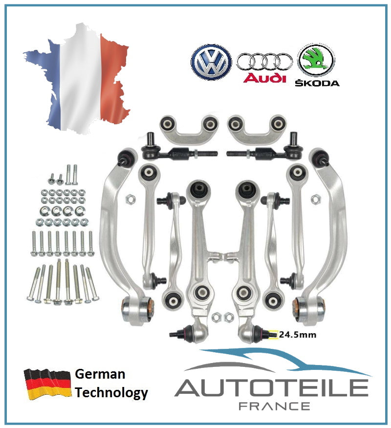 Kit de suspension 12 pièces AUDI A4 (B5), A6 (C5), VW Passat (3B2,3B3,3B5,3B6), SKODA Superb (3U4)  // 24,5mm