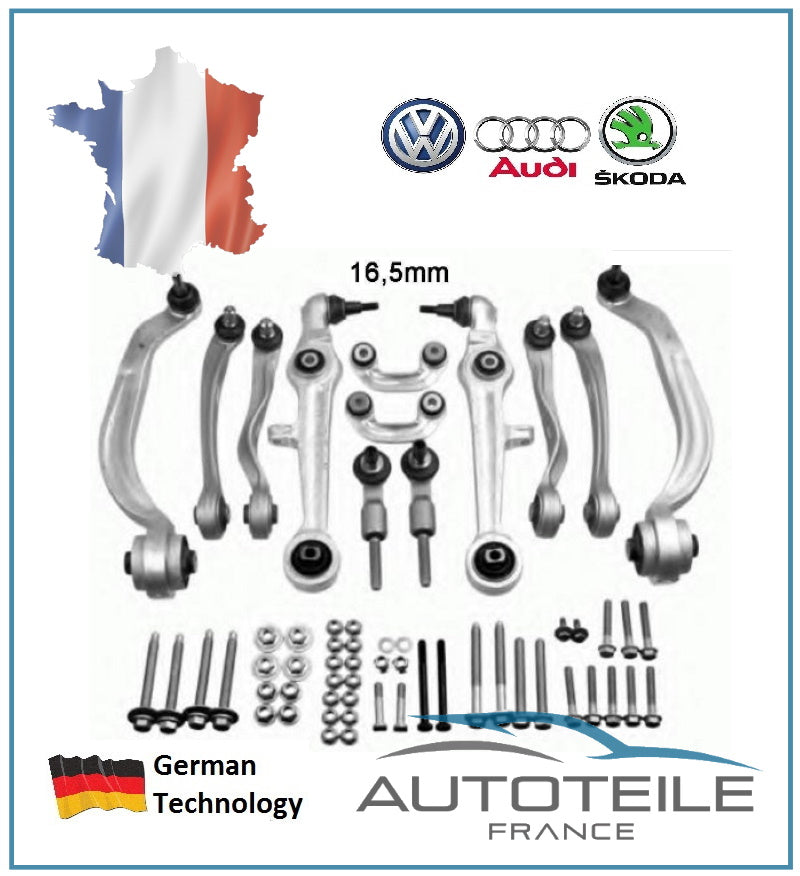 Kit de suspension 12 pièces AUDI A4 (B5), A6 (C5), VW Passat (3B3,3B6), SKODA Superb (3U4) // 16,4mm
